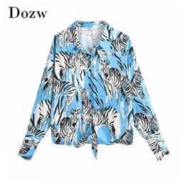 Zebra Print Blouse Women Bow Batwing Long Sleeve Loose Shirt Female Turn Down Collar Casual Ladies Tops Blusas Mujer 210515