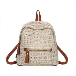 New 2020 Summer Fashion Women's Straw Backpack Girls Small Backpacks Beach Bags Travel Bags Beige mochila feminina896 Y1105