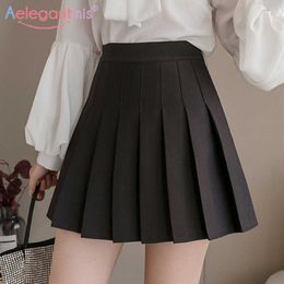 Aelegantmis Sweet Lolita High Waist Pleated Skirt Women Cute Mini s Korea Tennis Short School Uniform Girls Harajuku 210607