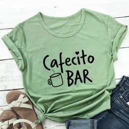 Women's T-Shirt Cafecito Bar 100%Cotton Print Women Tshirt Spanish Shirts Coffee Lover Funny Summer Casual Short Sleeve Top Lovers Gift