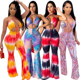 LS6346 European and American women's Jumpsuits sexy backless skinny bandage printed bodysuits