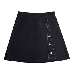 WERUERUYU Korean Fashion High Waist Heart Button Mini Skirt for Women Summer Harajuku Kawaii Schoolgirl Black Pleated Skirts 210608