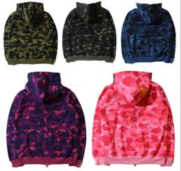 est Lover Camo Shark Print Cotton Sweater Hoodies Mens Casual Purple Red Camo Cardigan Hooded Jacket Size S-2XL