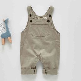 Jungen Mädchen Tasche Overalls Overalls Frühling Kinder Kinder Gentleman Hosen Baby Kleidung Reine Farbe Strampler 210429
