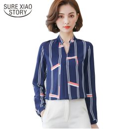 women spring fashion striped printing long sleeved blouse chiffon lady shirt female 70D C637 210506