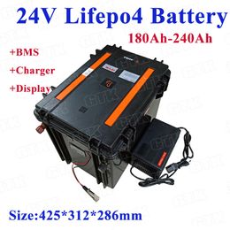 LiFepo4 24V 180Ah 200Ah 220Ah 240Ah lithium battery pack with BMS for 2000w camper caravan motorhome solar energy +20A Charger