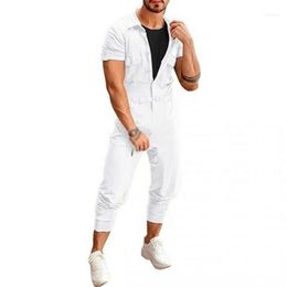 Men's Pants Men Jumpsuit Summer Casual Short Sleeve Fashion Overalls One-Piece Slim Buttons Streetwear Cool Solid Color Male Romper1