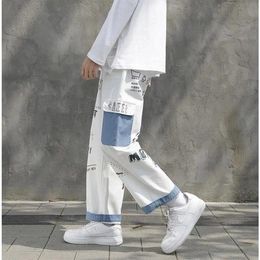 Прямые джинсовые джинсы мужские графические напечатанные 2021 Streetweaw Man Wildleg брюки хип-хоп Корейский Harajuku мода мужская