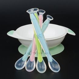 Old Cobbler Newborn Baby Products Silicone Feeding spoon Soft head With suction cup Set box Custom wholesale 38C3