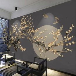 custom photo Golden relief lines Murals wallpapers Waterproof modern wallpaper for living room