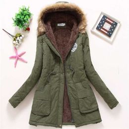 Ailegogo Women Winter Military Coats Cotton Wadded Hooded Jacket Casual Parka Thickness Warm XXXL Size Quilt Snow Outwear 211007