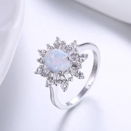 Cluster Rings PHOEBEJEWEL Authentic 100% Real 925 Sterling Silver Blue Opal Finger For Women Engagement Jewelry Girlfriend Gift