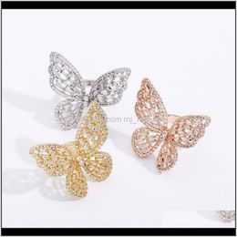 Jewelryrings Hip Hop Women Luxury Bling Zircon Rings Fashion Adjustable Gold Sier Colour Hollow Out Butterfly Cluster Ring Drop Delivery 2021