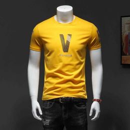 Summer Men's Short-Sleeved T-Shirt Pure Cotton Round Collar Trim Personality Shirt Male 210629