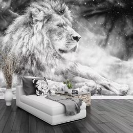 Custom Photo Wallpaper Mural Black and White Animal Lion Papier Peint Mural 3D Living Room Sofa Bedroom Background Decor Paper