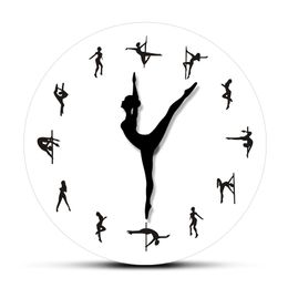 Pole Dancing Clock Hands Decorative Wall Clock Steal Tube Dance Pole Dancers Silent Move Wall Clock Dancing Room Wall Art Decor 210325