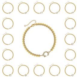 A-Z Beaded Bracelets Women Girls Fashion 14K Gold Plated Cubic Zirconia Personalized 26 Letter Bracelet Bangle Jewelry