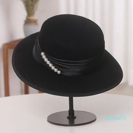 designer Stingy Brim Hats High Quality Wool Fedora For Women Winter British Ladies Hat Retro Wide Jazz Simple Flat Top Cap