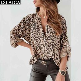 Blouses Women Fashionable Office Lady Leopard Printing Shirt Button Casual Loose Long Sleeve Streetwear Camisa Femenina 210515