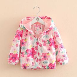 Spring Autumn 2 3 4 6 8 10 Years Fashion Sweet Cute Cartoon Flower Animal Print Hooded Thin Jacket For Kids Baby Girls 210529