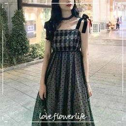 Elegant Black Dress Women Casual Mesh Spaghetti Strap Party Midi Dress Summer Sexy Sleeveless Dress Korean 210521