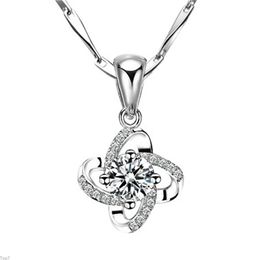 Crystal Womens Necklaces Pendant flowers full bloom set diamond lucky plants Love simple clavicle silver chain gold plated