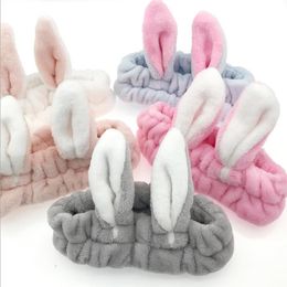 Rabbit Ears Headband Flannel Makeup Place Mask Cute Girls Hairbands Women Turban Headwear Hair Accessories 7 Colours Optional DW4923