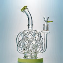 12 Recycler Tube Hookahs Super Vortex Glass Bongs Tornado Cyclone Oil Dab Rigs 14mm Joint Water Pipes Green Purple With Heady Bowl