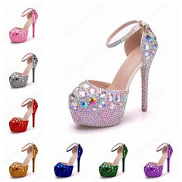 Wedding Shoes Bridal Sandals Women Girl Glitter Fake Crystal Evening Party Dress Shoes High Heels
