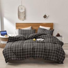 Simple Bedding Set Plaid Quilt Cover Stripe Pillowcase Comfortable Household Product Breathable Bedclothes Soft Fabric For Home 210319