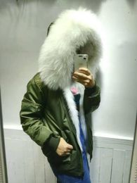 Women's Fur & Faux Style Real Lining Waterproof Warm Winter Coat White Coats Army Green Bomber Jacket
