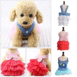 Dog Apparel Pet Summer Bowknot Costume Dress Striped Cat Puppy Wedding Princess Party Tutu Skirt Clothes