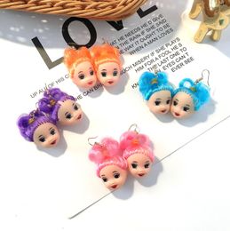 Exaggerated Dolls Head With Colourful Hair Drop Earrings Women Fashion Unique Ceative Dangle Earrings Cute Female Jewellery 10set