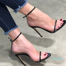 Women Handmade Stiletto High Heel Sandals PVC Patchwork Leather Buckle Ankle Strap Summer Sexy Evening Party Prom Fashion Daily Shoes