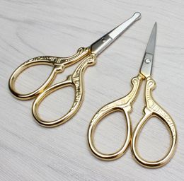 Stainless Steel Handmade Scissors Round Head Nose Hair Clipper Retro Gold Plated Household Tailor Shears For Embroidery Sewing Beauty Tools SN6401