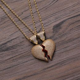 Pendant Necklaces Hip Hop Cubic Zirconia Paved Iced Out Bling Broke Heart Pendants Necklace For Men Fashion Rapper Jewelry Gifts Gold Silver