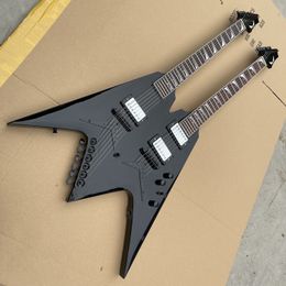 Debuts Dave Mustaine 6 String + 12 Strings Double Neck Electric Guitar Flying V Shape, Sharkfin Inlay, Black Hardware