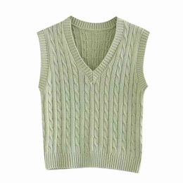 Slim girls soft cotton vest sweaters fashion ladies elegant knitted vests vintage female short women chic 210427