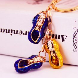 Fashion drip craft wedding gift 3 peanuts combination keychain ladies bag accessories metal pendant key ring