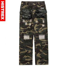 HISTREX Man Pant 100% Cotton Camouflage Leather Pocket Harem Motorcycle Classic Track Loose Mens Women Jogger Trouser HPJ012# H1223