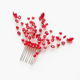 Wedding Comb Hair Ornament Crystal Rhinestone Red Colour Combs Accessories Bridal Women Jewellery Head Decoration Clips & Barrettes