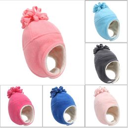 S/M/L Sizes Winter Baby Warm Hats Polar Fleece Thick Velvet Cap Solid Colour Toddler Ear Muffs Hat Outdoor Ski Caps for Boys And Girls