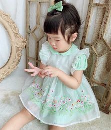 3Pcs Baby Vintage Spanish Dresses Summer Girls Flower Embroidery Boutique Dress Infant Children Lolita Princess Vestidos 210615