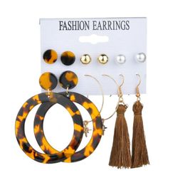 tassel earrings diy Australia - Stud 6 Pairs set Ethnic Big Circle Round Acrylic Tassel Earrings Women Boho DIY Ear Studs Female Jewelry 2021 Bulk Price