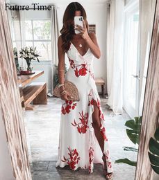 Floral Print Elegant Sleeveless Split Women's Party Dress Robe Sexy Summer Dress Women Backless Midi Dresses 2021 Y1006