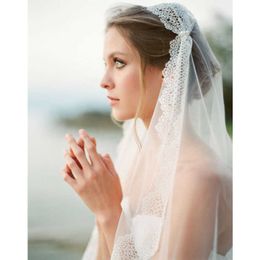 Women Lace Bridal Veils Wedding Dress Veil Layers Tulle Ribbon Edge Wedding Accessories velos de novia 2020 X0726