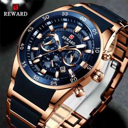 REWARD Brand Mens Watches Luxury Quartz Blue Watch Full Steel Men Chronograph Waterproof Business Wrist Watch Relogio Masculino 210329