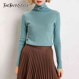 Black Pullovers For Women Turtleneck Long Sleeve Solid Minimalist Slim Knitwear Female Fashion Fall 210524