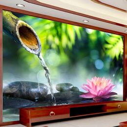 Custom Painting 3D Bamboo Stone Lotus Living Room TV Background Wall Home Decor Bedroom Mural Wallpaper