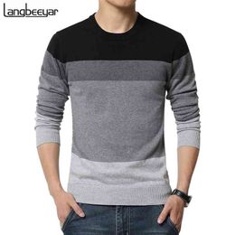 Autumn Fashion Brand Casual Sweater O-Neck Striped Slim Fit Knitting Mens Sweaters And Pullovers Men Pullover Men M-5XL 210813